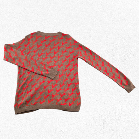 Wallace Brown Red Rabbit Print Cardigan Cotton Wool Blend Sweater Size Medium - Picture 9 of 9